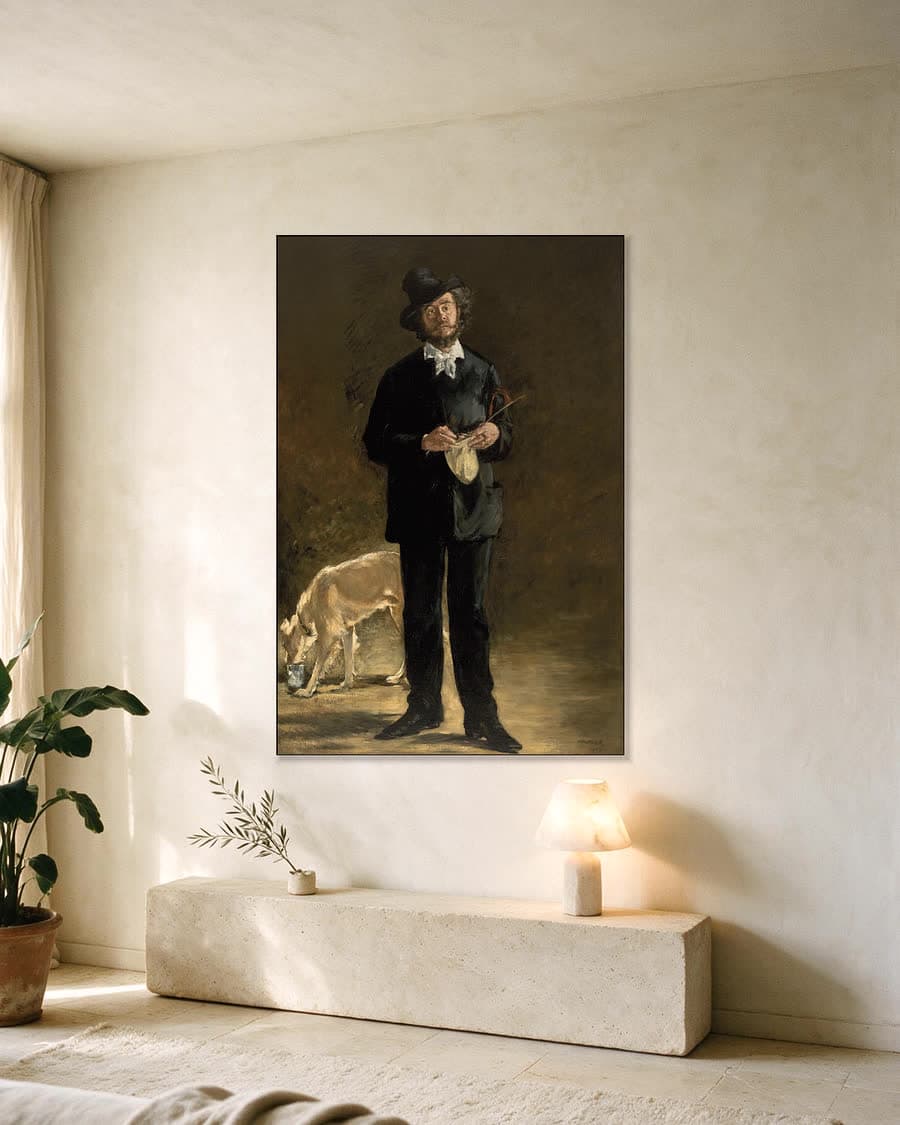 De kunstenaar (portret van Marcellin Desboutin) in een aluminium frame aan dezelfde muur