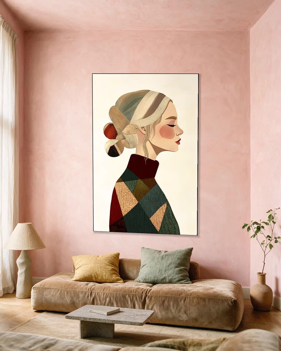 Wintertrui in een aluminium frame aan dezelfde muur