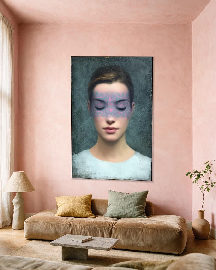 Kant voor de ogen in een aluminium frame aan dezelfde muur