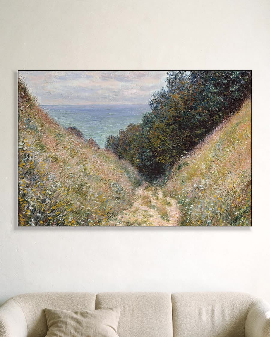 Weg bij La Cavée, Pourville in een aluminium frame aan dezelfde muur