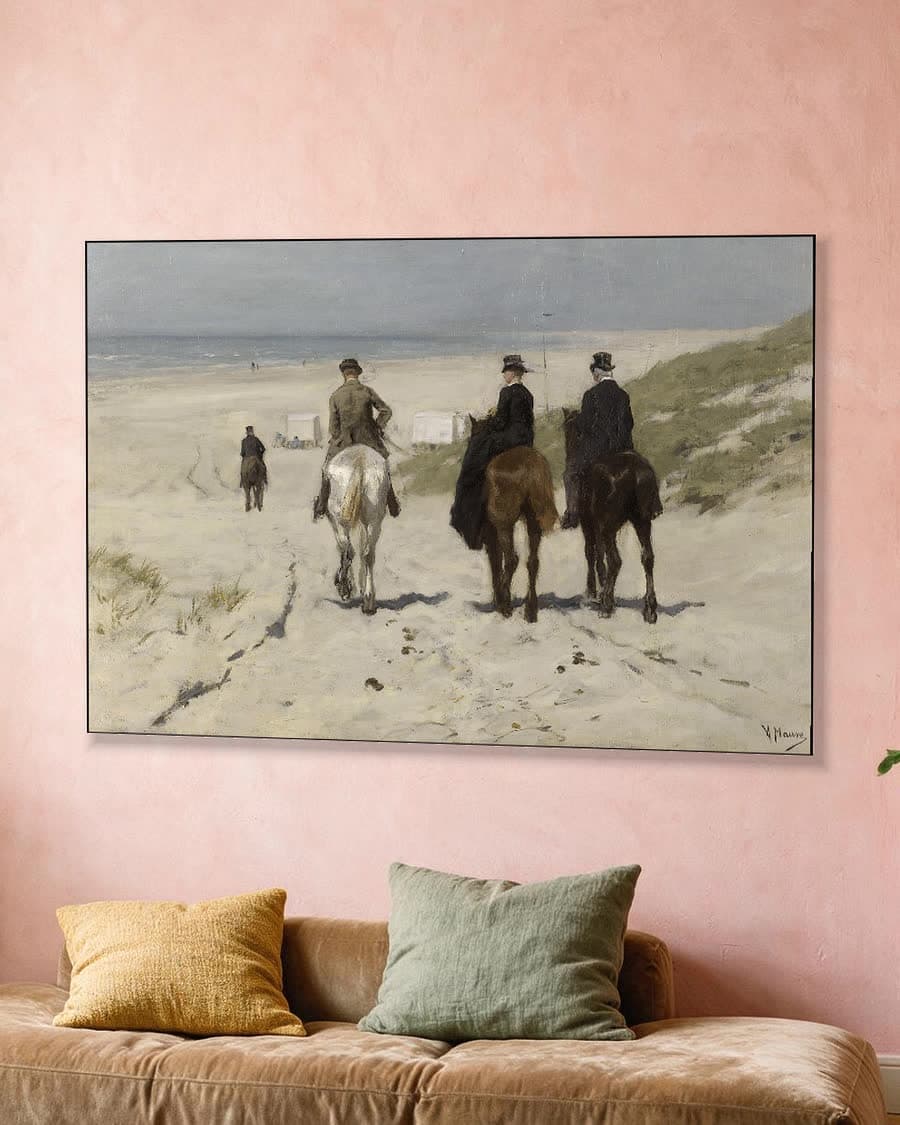 Morgenrit langs het strand in een aluminium frame aan dezelfde muur