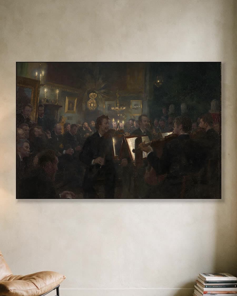 Muziek in het atelier in een aluminium frame aan dezelfde muur