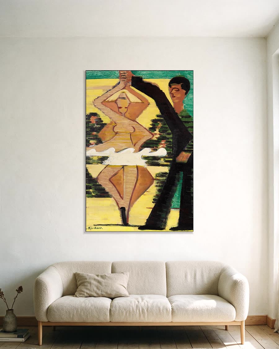 Draaiende danseres in een aluminium frame aan dezelfde muur