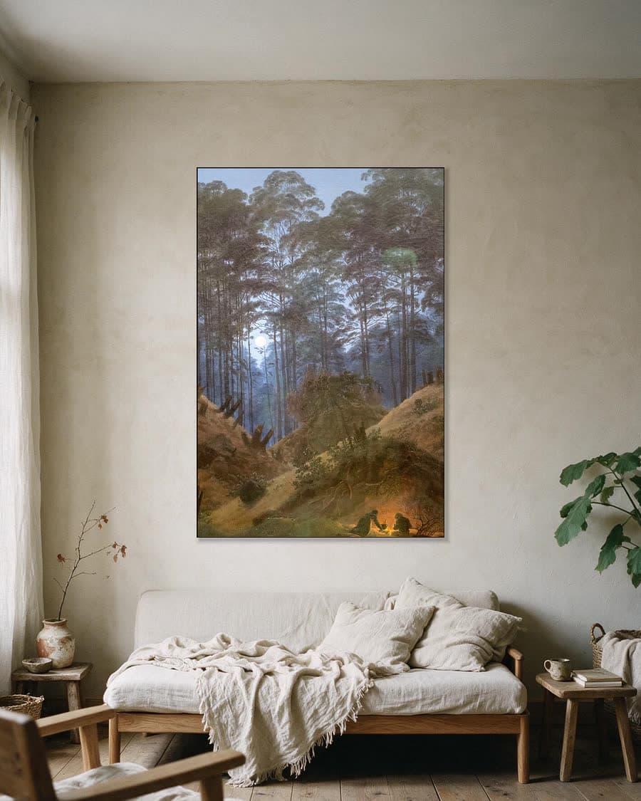Nacht in het bos bij maanlicht in een aluminium frame aan dezelfde muur