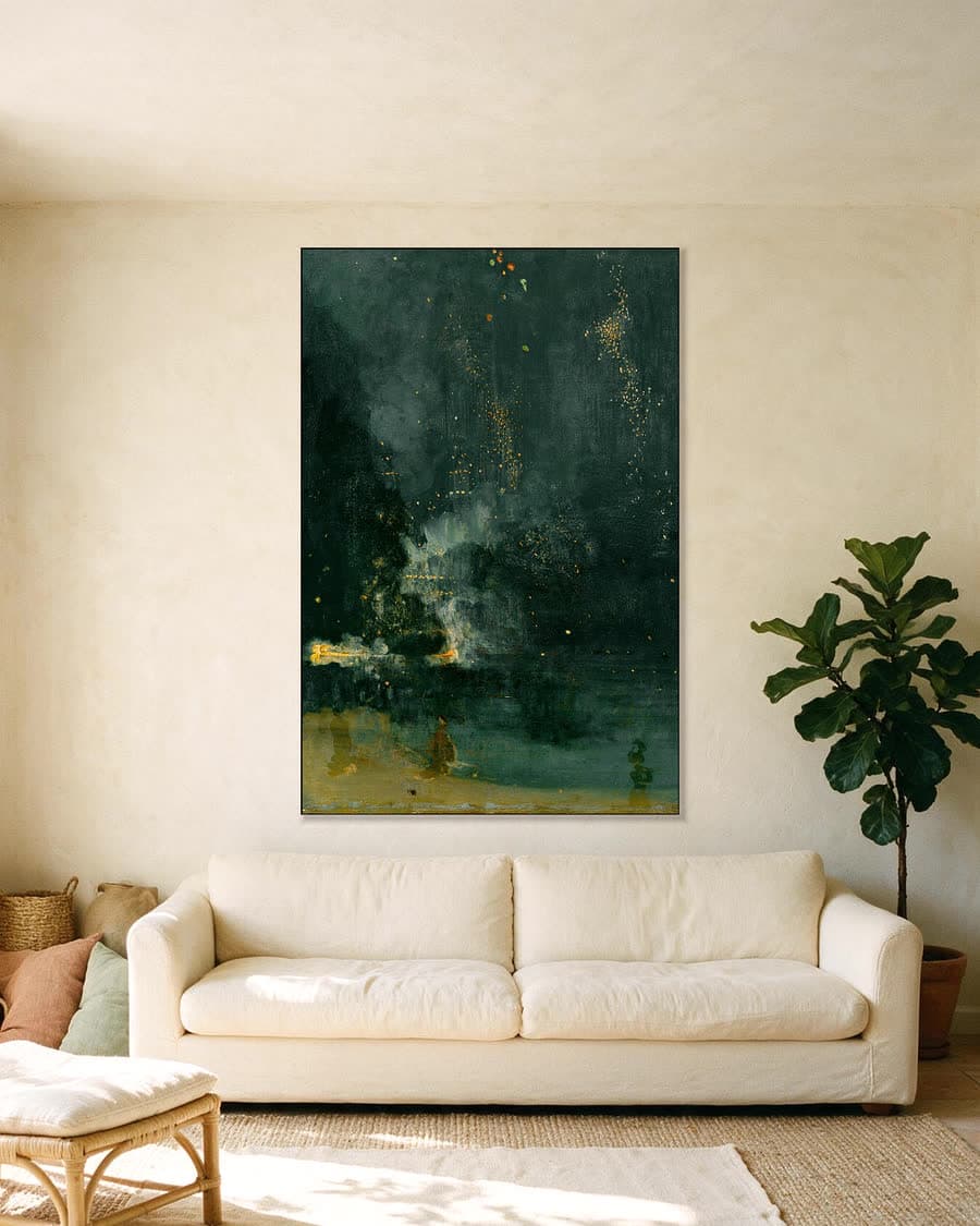 Nachtelijk Vuurwerk in een aluminium frame aan dezelfde muur