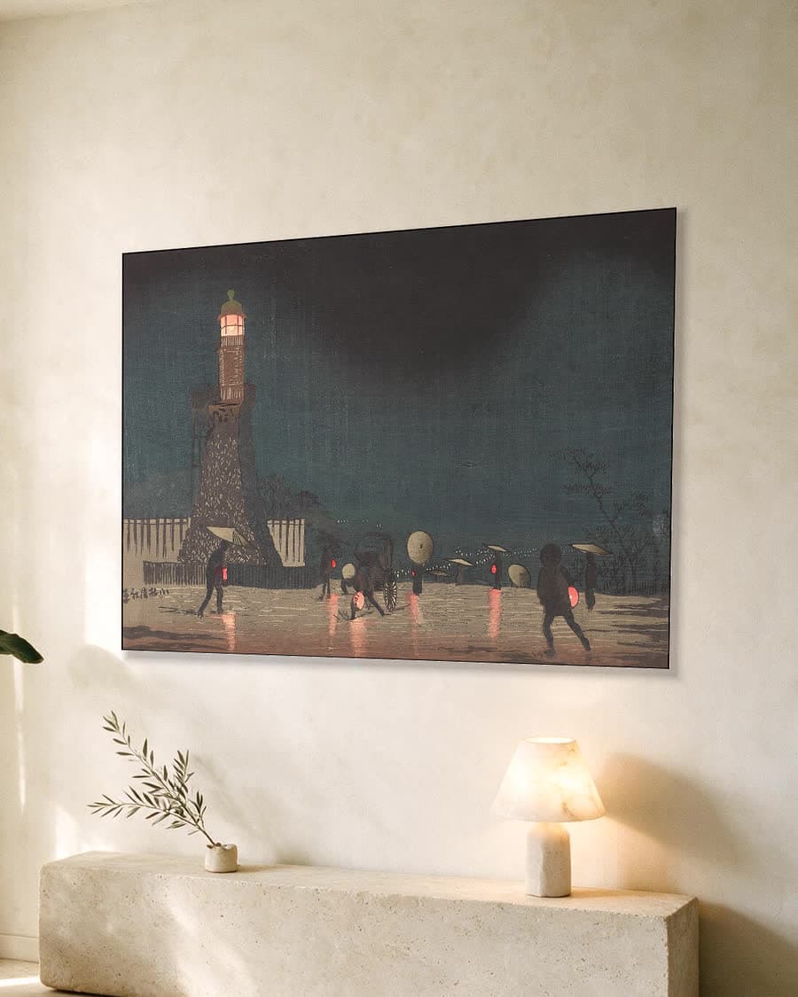 Kudanzaka bij nacht in de vroege zomer in een aluminium frame aan dezelfde muur