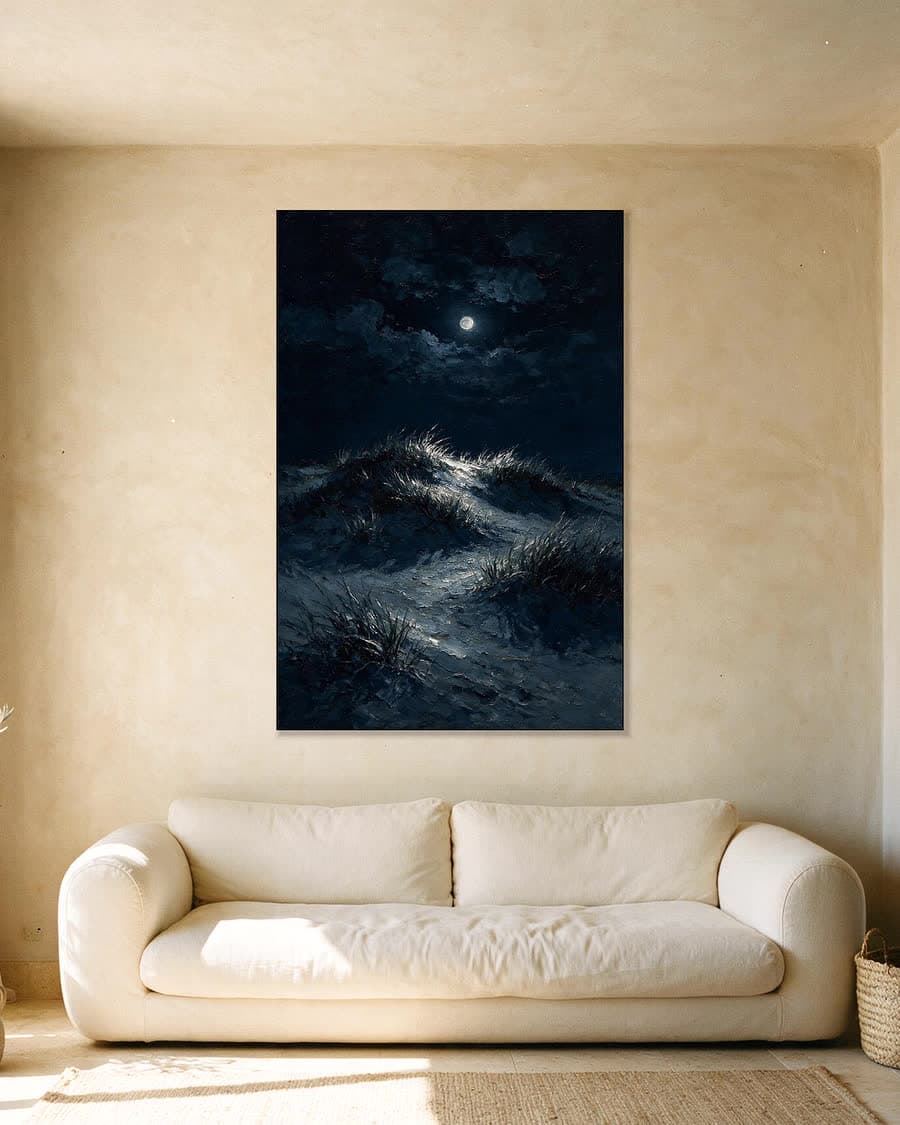 Duin bij nacht in een aluminium frame aan dezelfde muur