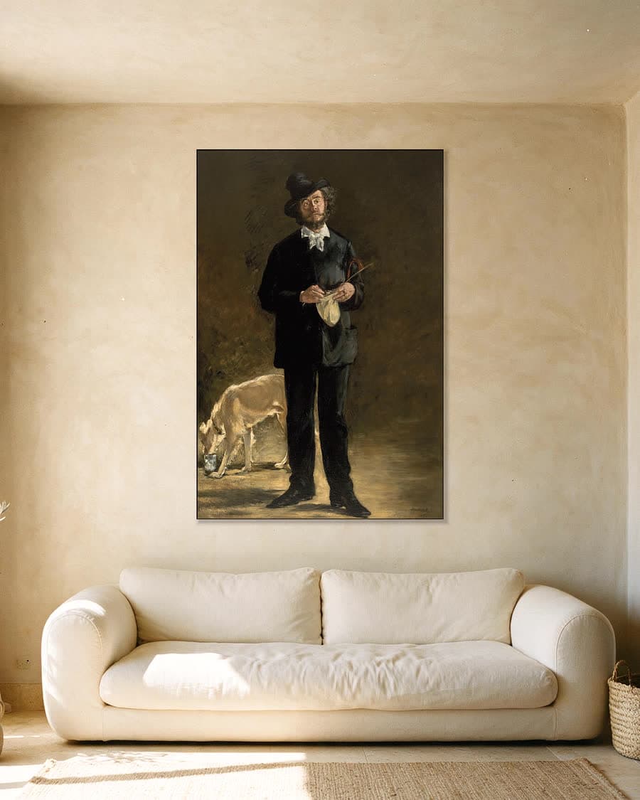 De kunstenaar (portret van Marcellin Desboutin) in een aluminium frame aan dezelfde muur