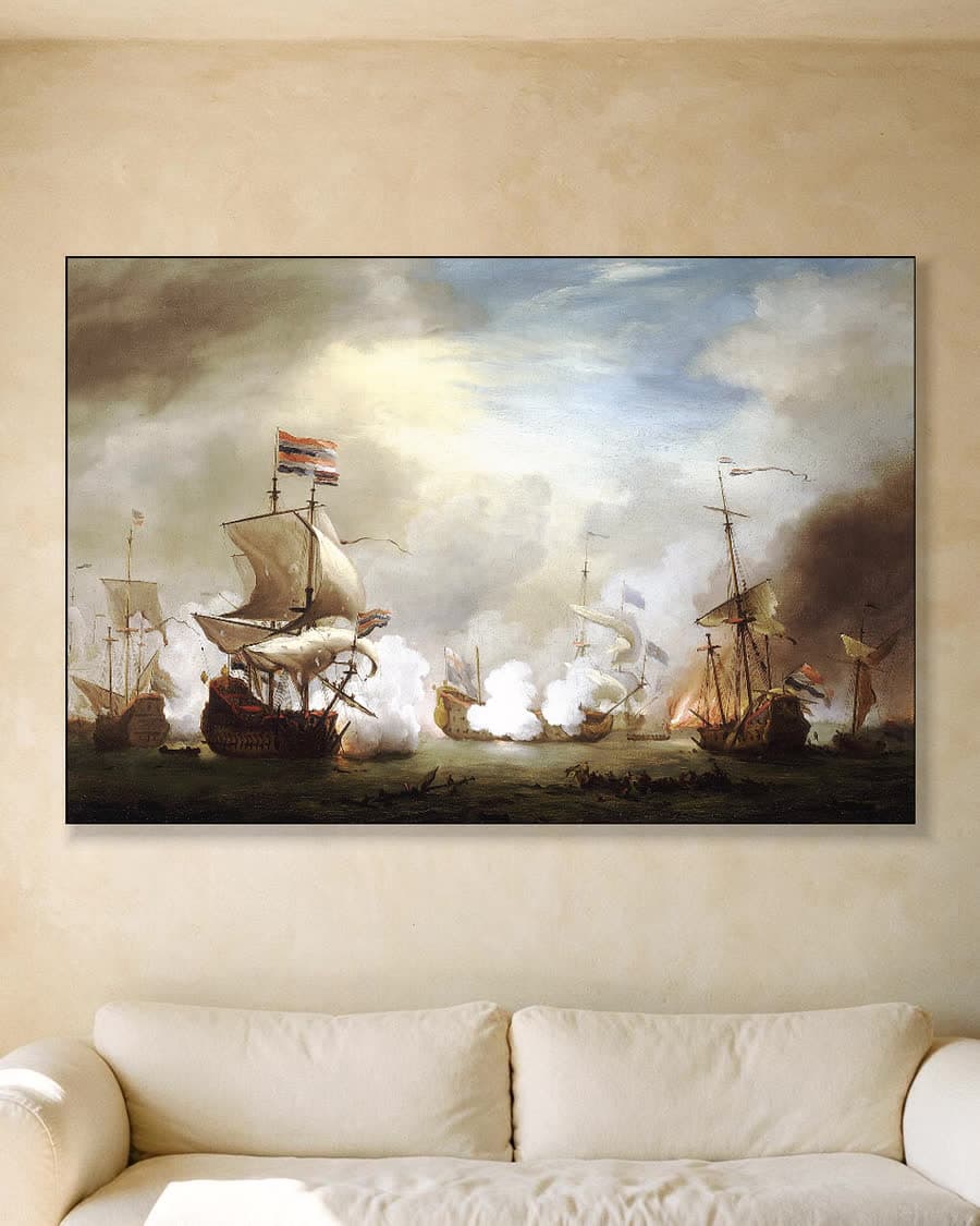 De zeeslag bij Texel in een aluminium frame aan dezelfde muur