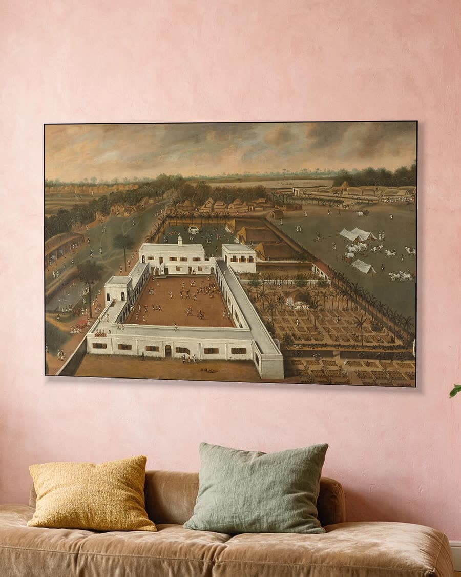 Nederlandse plantage in Bengalen in een aluminium frame aan dezelfde muur