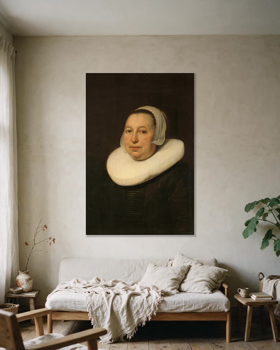 Maria Pietersdr de Leest, echtgenote van Samuel van Lansbergen in een aluminium frame aan dezelfde muur