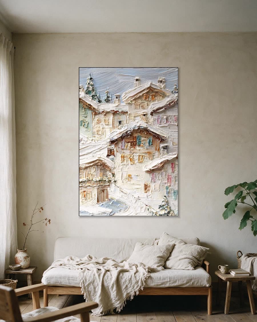 Sneeuw op de daken in een aluminium frame aan dezelfde muur