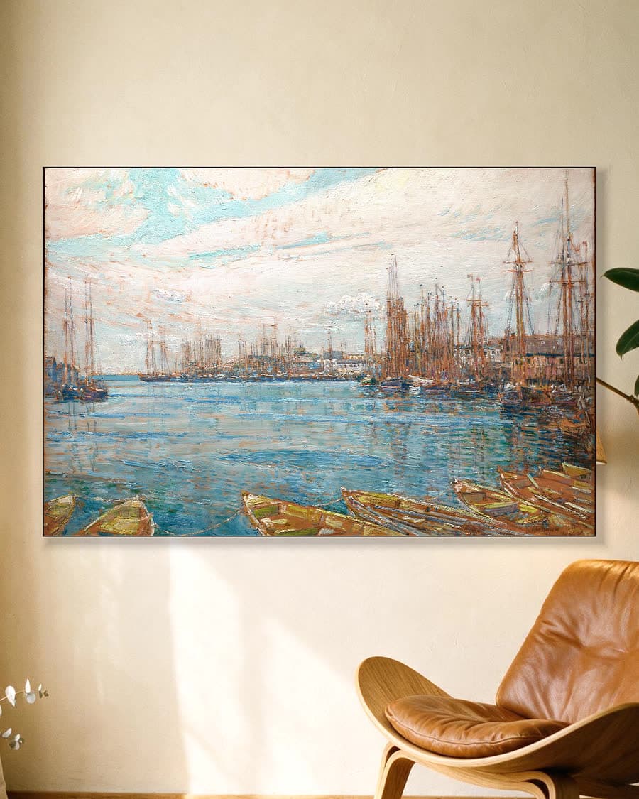 Haven van duizend masten in een aluminium frame aan dezelfde muur