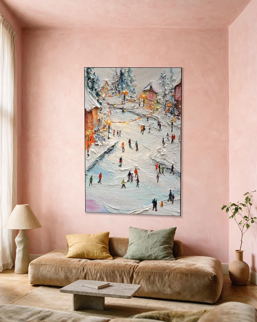 Schaatsen onder de lampjes in een aluminium frame aan dezelfde muur