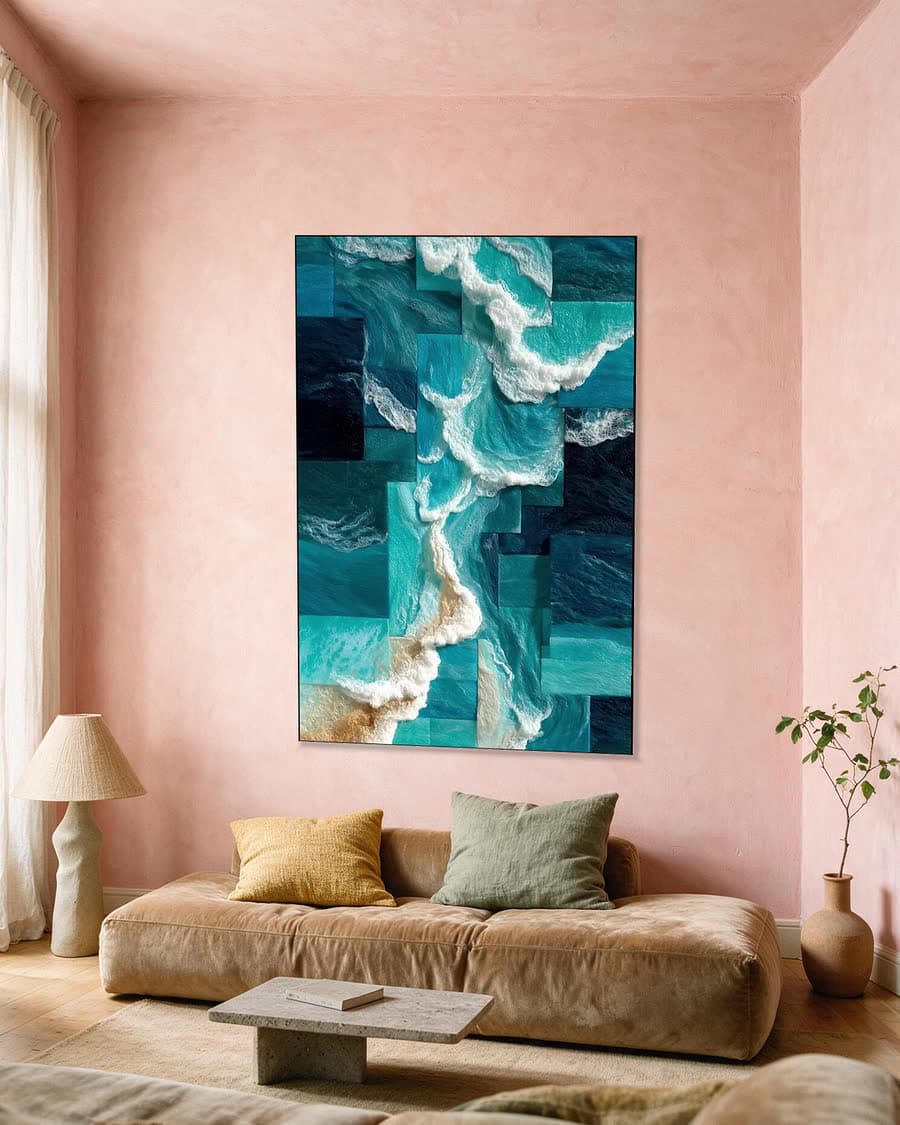 Oceaan Mozaïek in een aluminium frame aan dezelfde muur