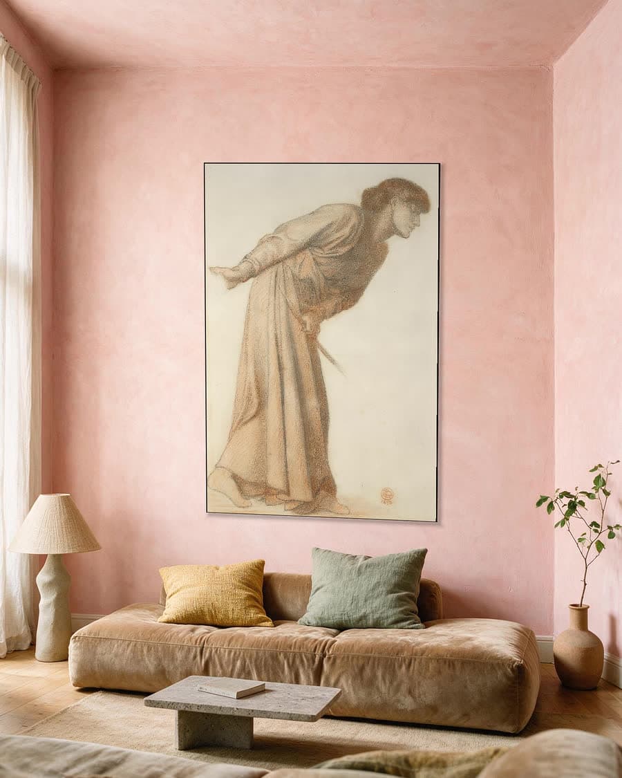 Dantes droom op het moment van de dood van Beatrice, figuurstudie in een aluminium frame aan dezelfde muur