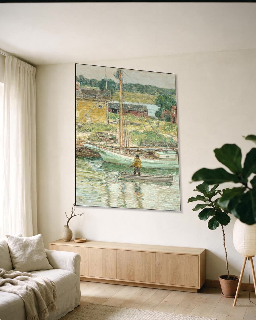 Oestersloep, Cos Cob in een aluminium frame aan dezelfde muur
