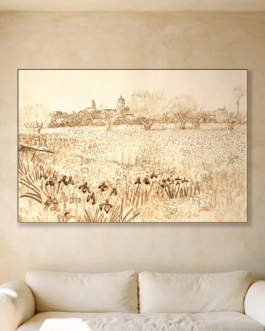 Gezicht op Arles in een aluminium frame aan dezelfde muur