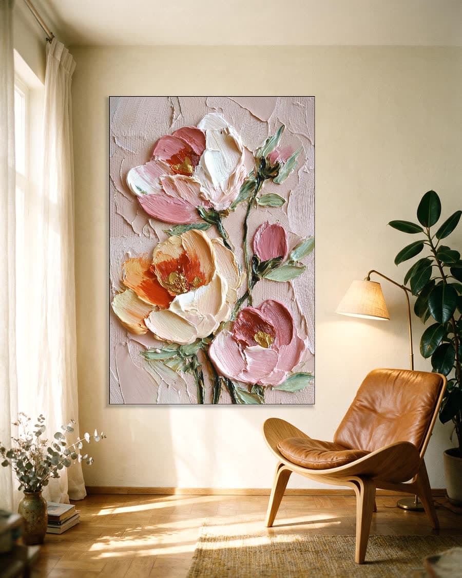 Papavers in reliëf in een aluminium frame aan dezelfde muur