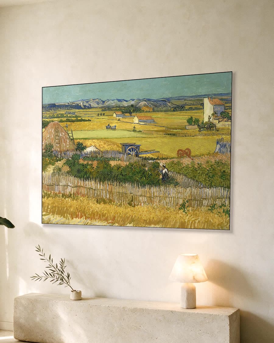 De oogst in een aluminium frame aan dezelfde muur