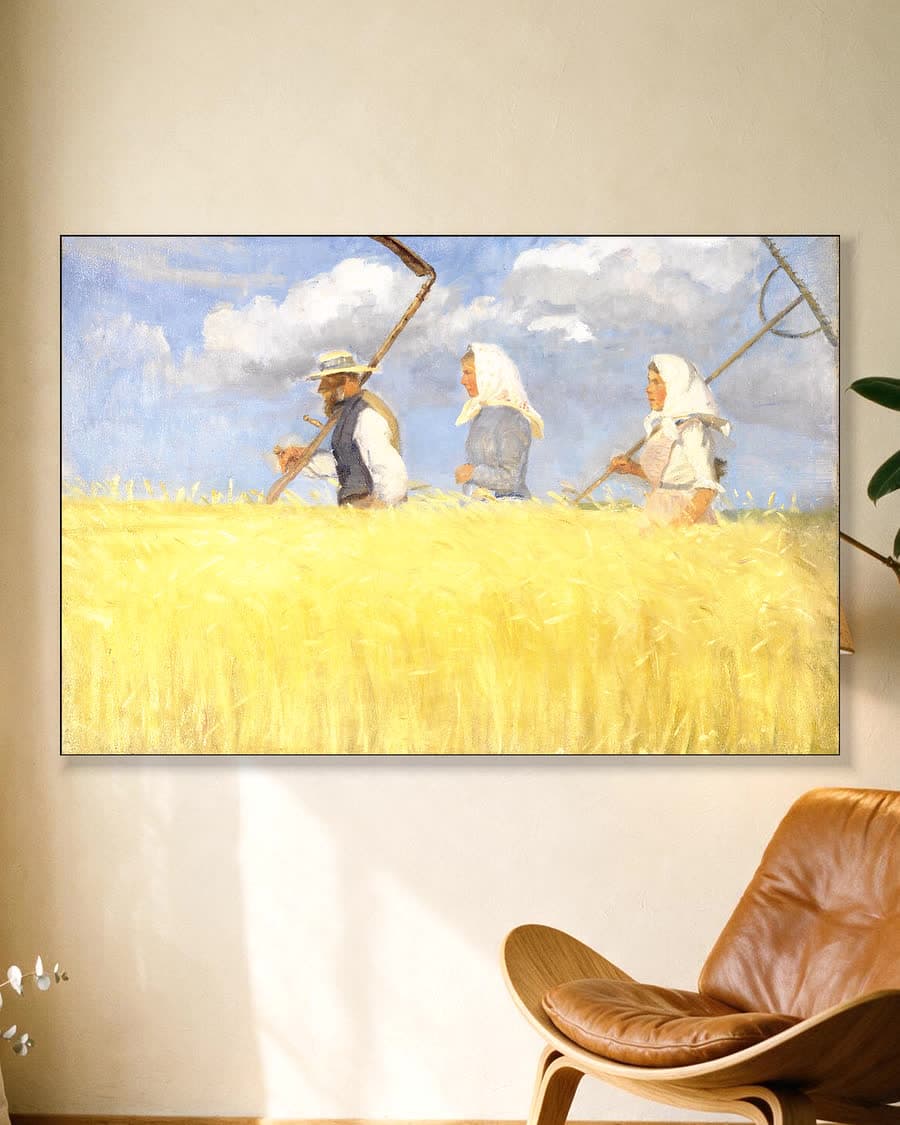 Oogsters (1905) in een aluminium frame aan dezelfde muur