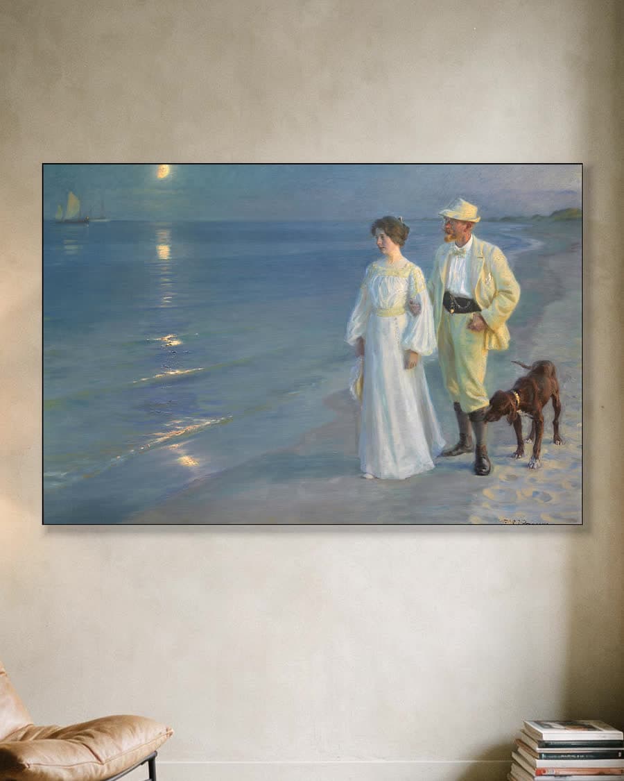 Zomeravond op het strand van Skagen in een aluminium frame aan dezelfde muur