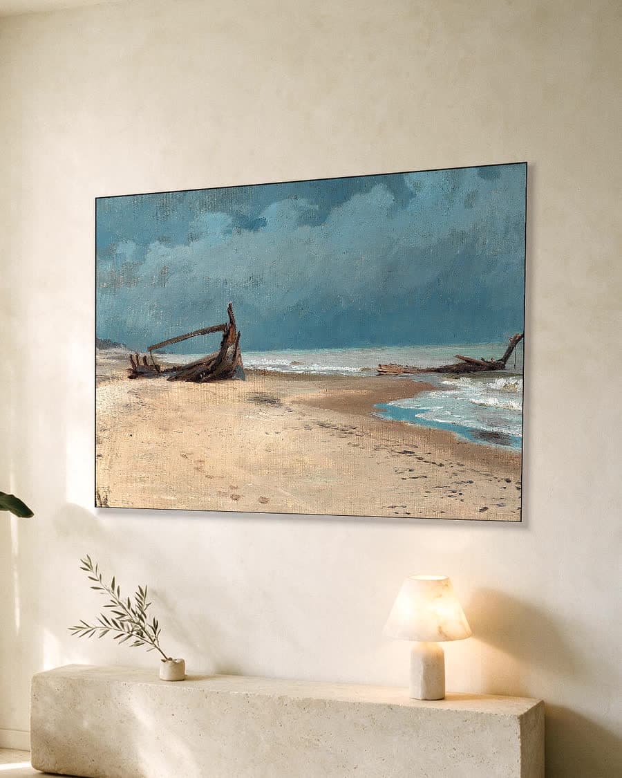 Het strand bij Højen in een aluminium frame aan dezelfde muur