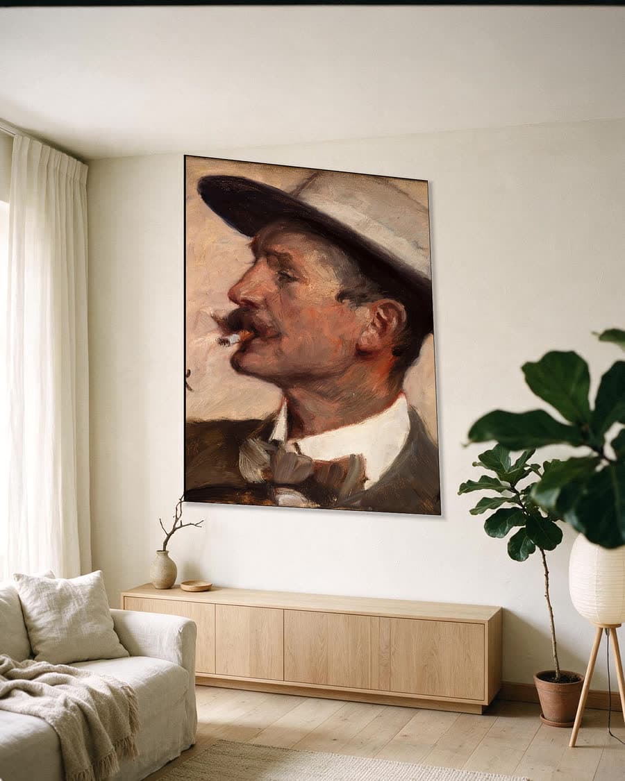 Hans Gyde Petersen in een aluminium frame aan dezelfde muur