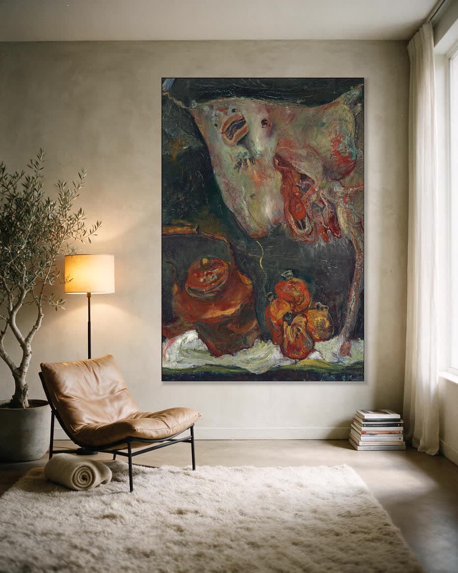 Stilleven met rog in een aluminium frame aan dezelfde muur