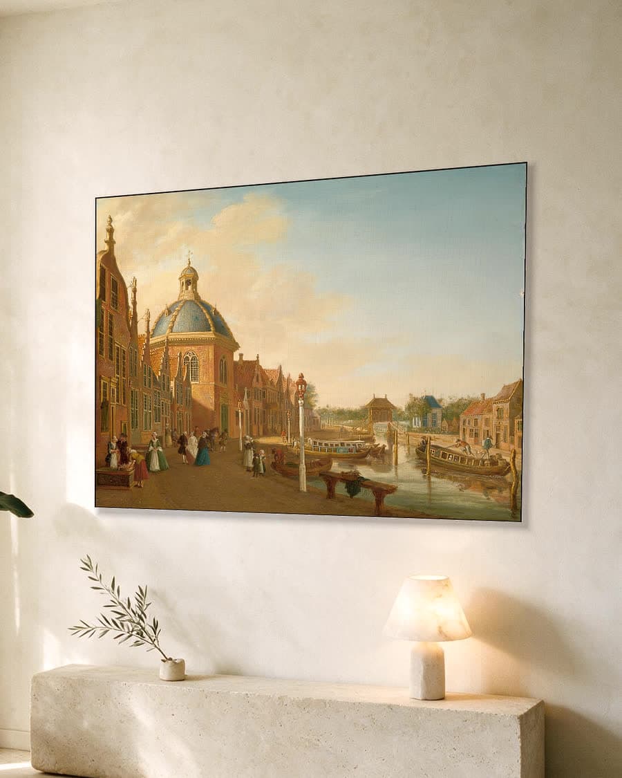 De dokhaven in de trekvaart bij Leidschendam in een aluminium frame aan dezelfde muur