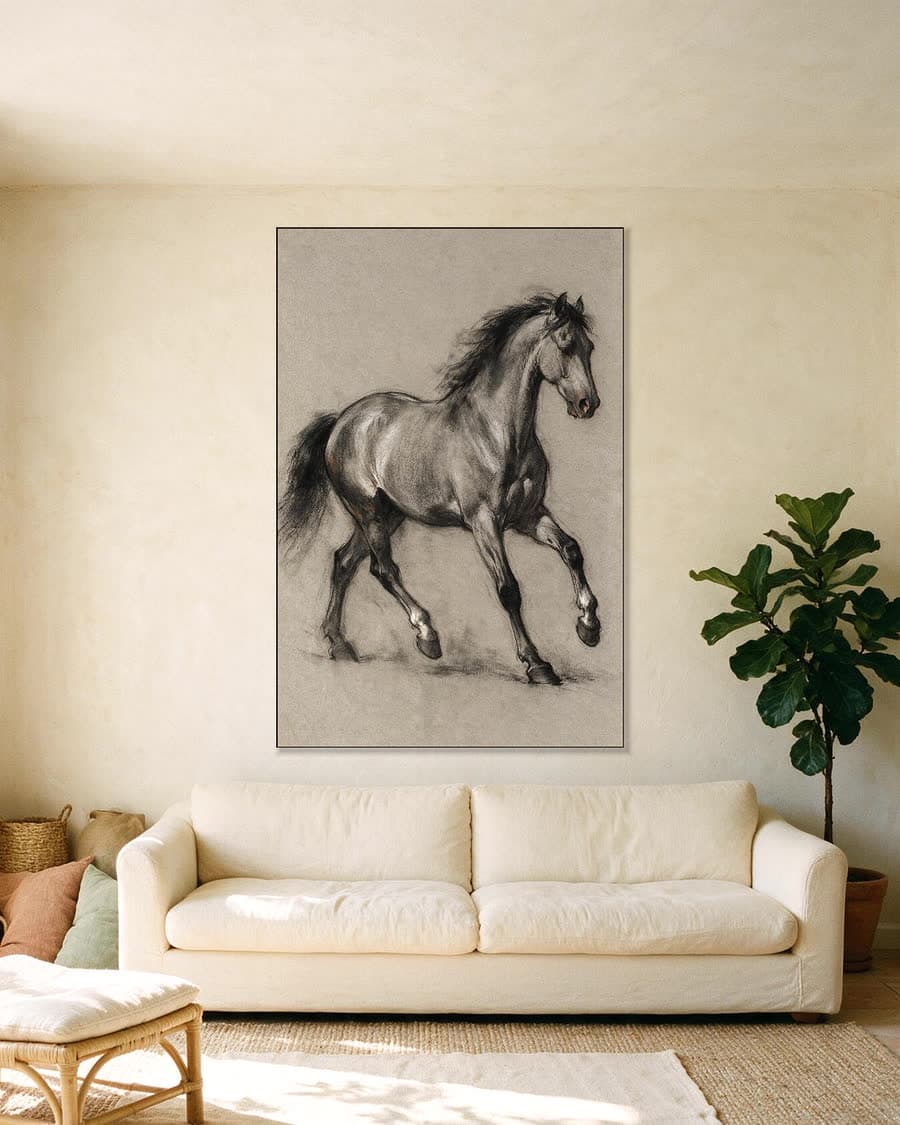 Paard in beweging in een aluminium frame aan dezelfde muur