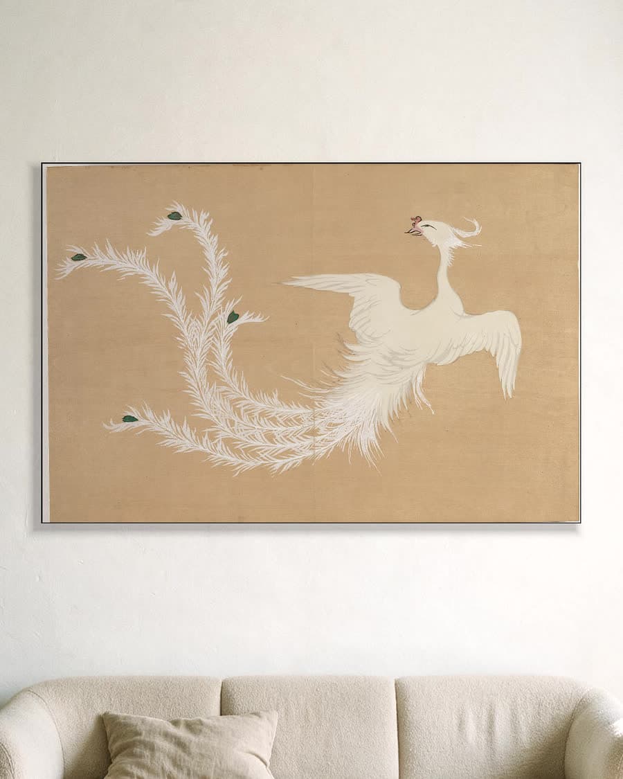 White Phoenix (Hakuho) in een aluminium frame aan dezelfde muur
