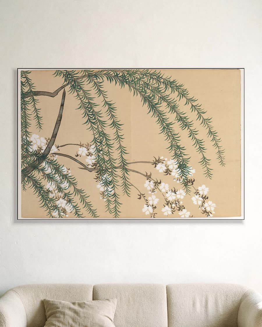Willow and Cherry (Yanagizakura) in een aluminium frame aan dezelfde muur