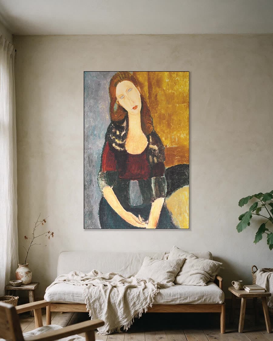Jeanne Hébuterne, zittend in een aluminium frame aan dezelfde muur