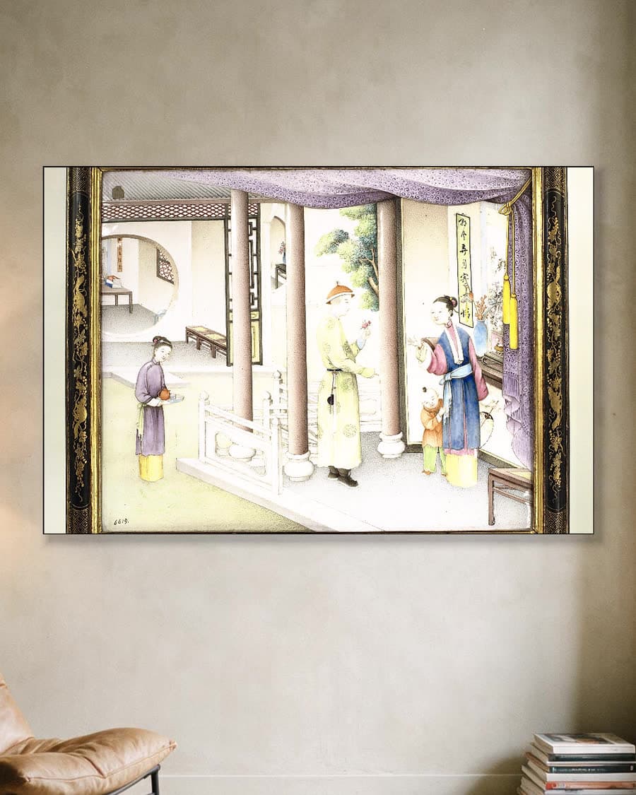 Paneel met email op koper in een aluminium frame aan dezelfde muur