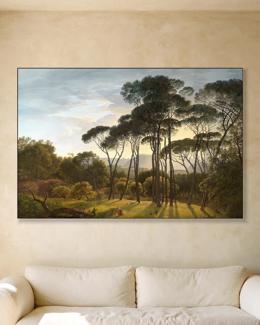 Avondlicht in het bos in een aluminium frame aan dezelfde muur