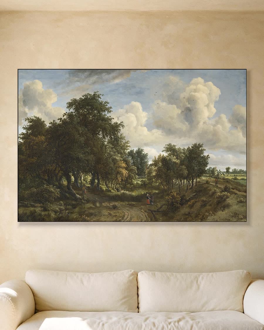 Bosrijk landschap, 1663 in een aluminium frame aan dezelfde muur