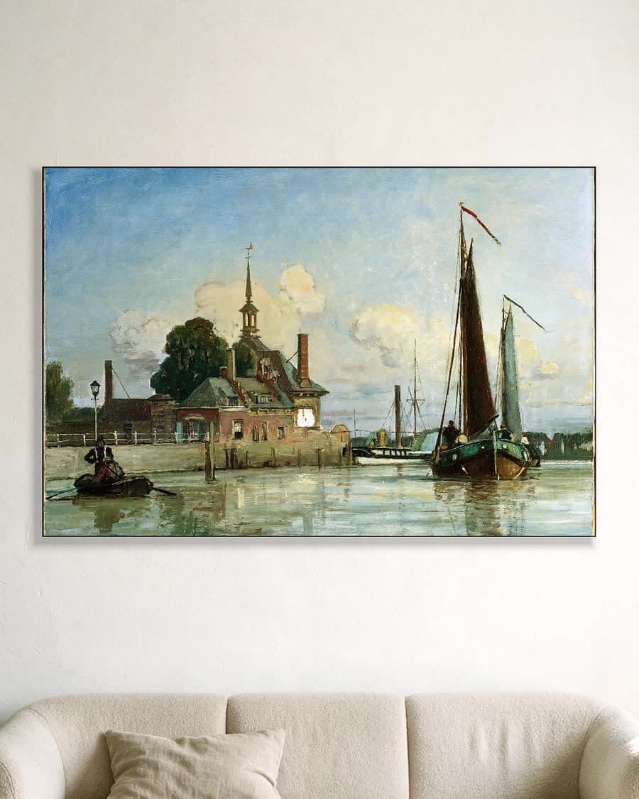 Gezicht op de Ooster Oudehoofdpoort in een aluminium frame aan dezelfde muur