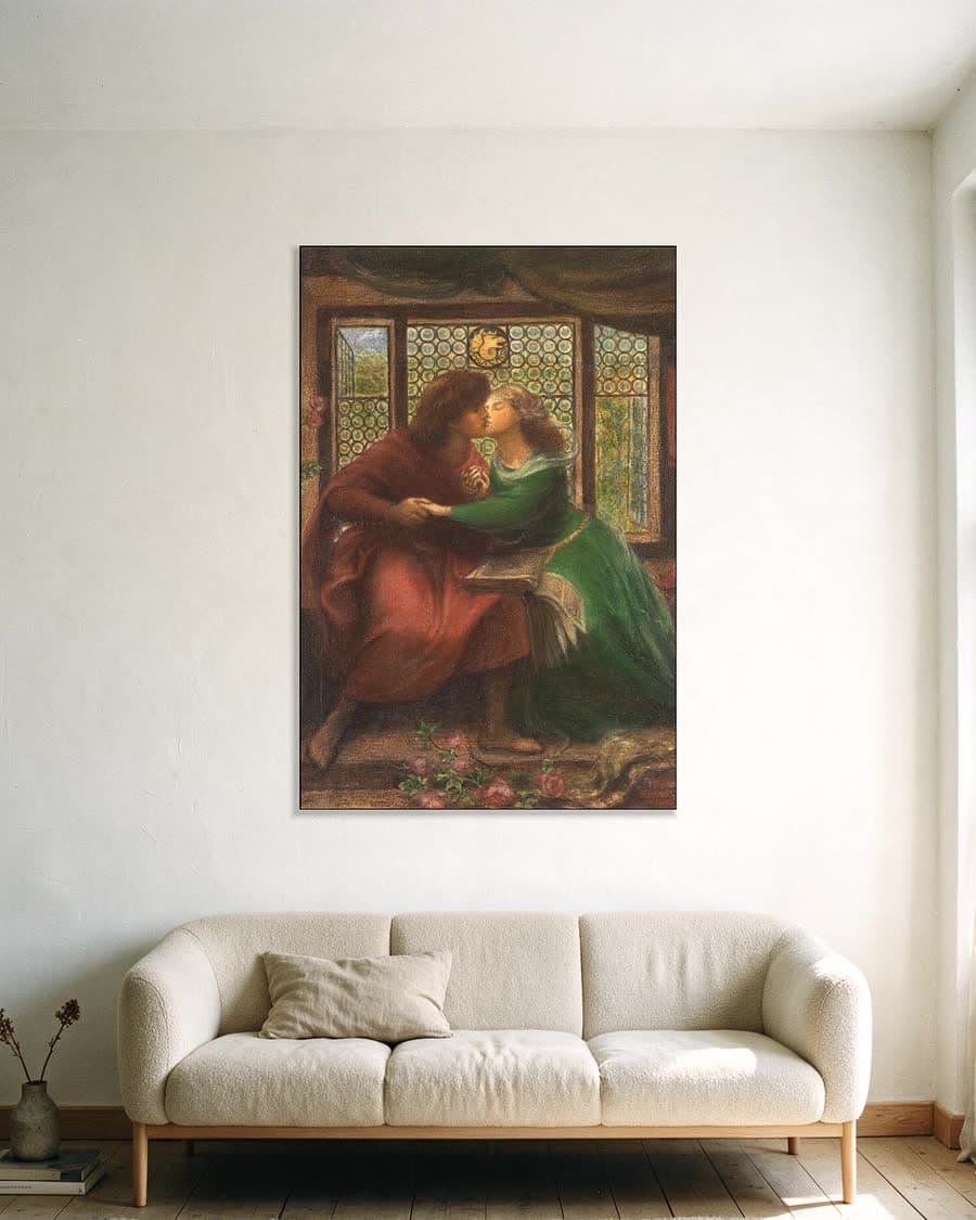Paolo en Francesca da Rimini in een aluminium frame aan dezelfde muur
