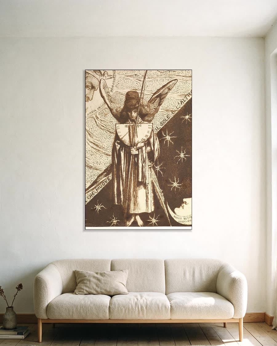 Dantis Amor, voltooide studie in een aluminium frame aan dezelfde muur