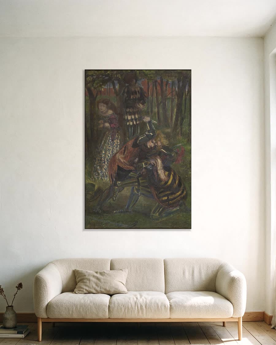 De dood van Breuse sans Pitié in een aluminium frame aan dezelfde muur
