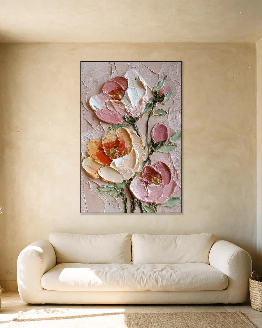 Papavers in reliëf in een aluminium frame aan dezelfde muur