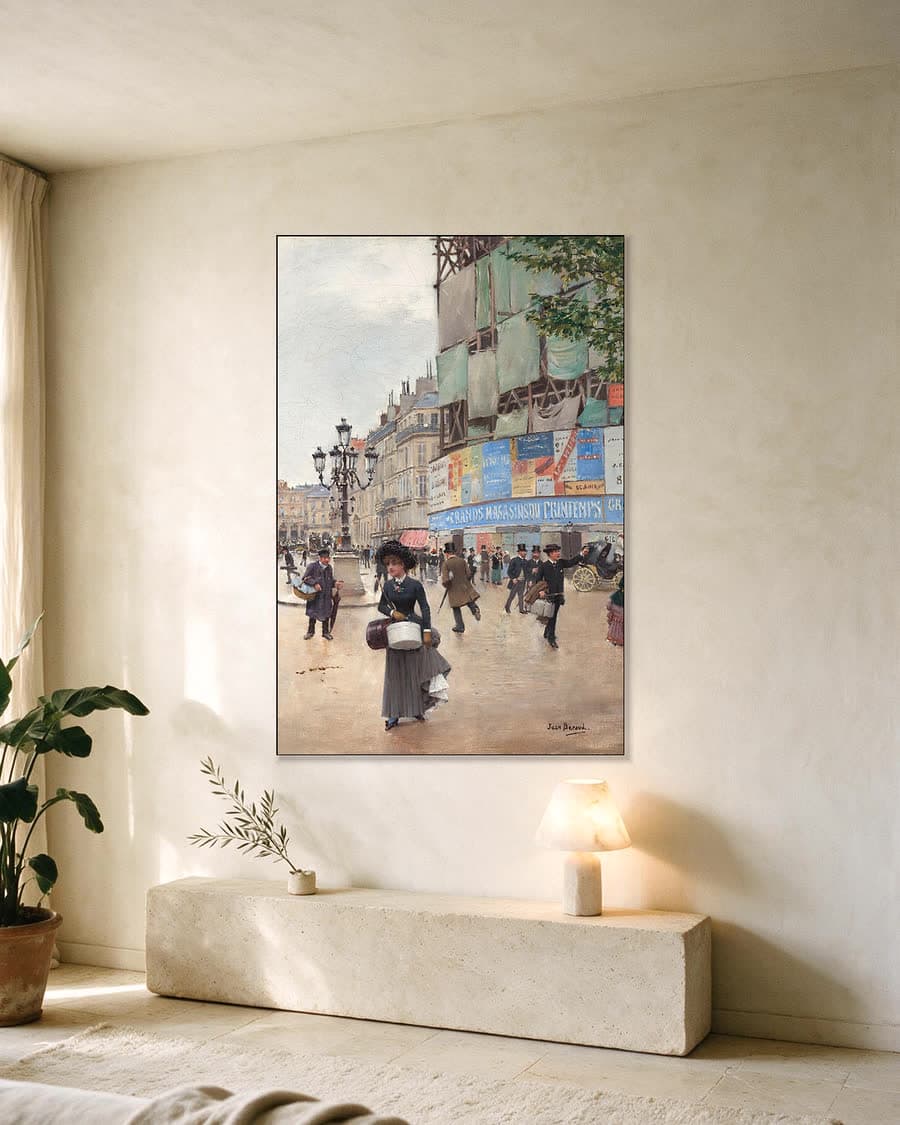 Parijse Straatleven in een aluminium frame aan dezelfde muur