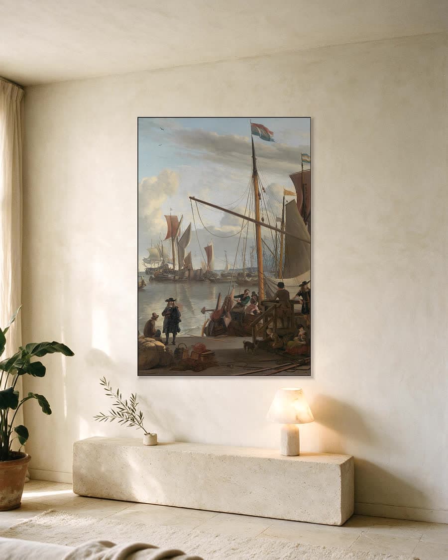 Het IJ bij Amsterdam in een aluminium frame aan dezelfde muur