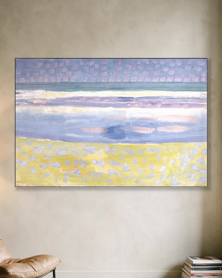 Zee na zonsondergang in een aluminium frame aan dezelfde muur