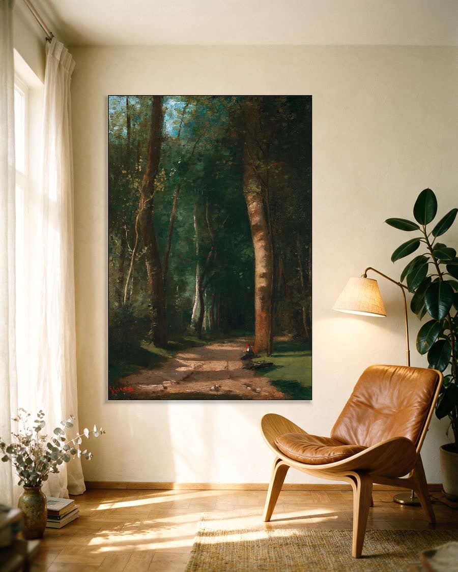 Bospad in een aluminium frame aan dezelfde muur