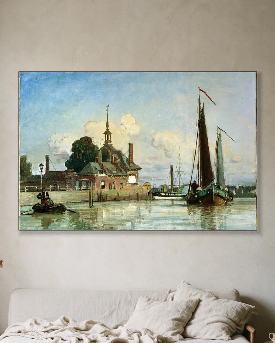 Gezicht op de Ooster Oudehoofdpoort in een aluminium frame aan dezelfde muur