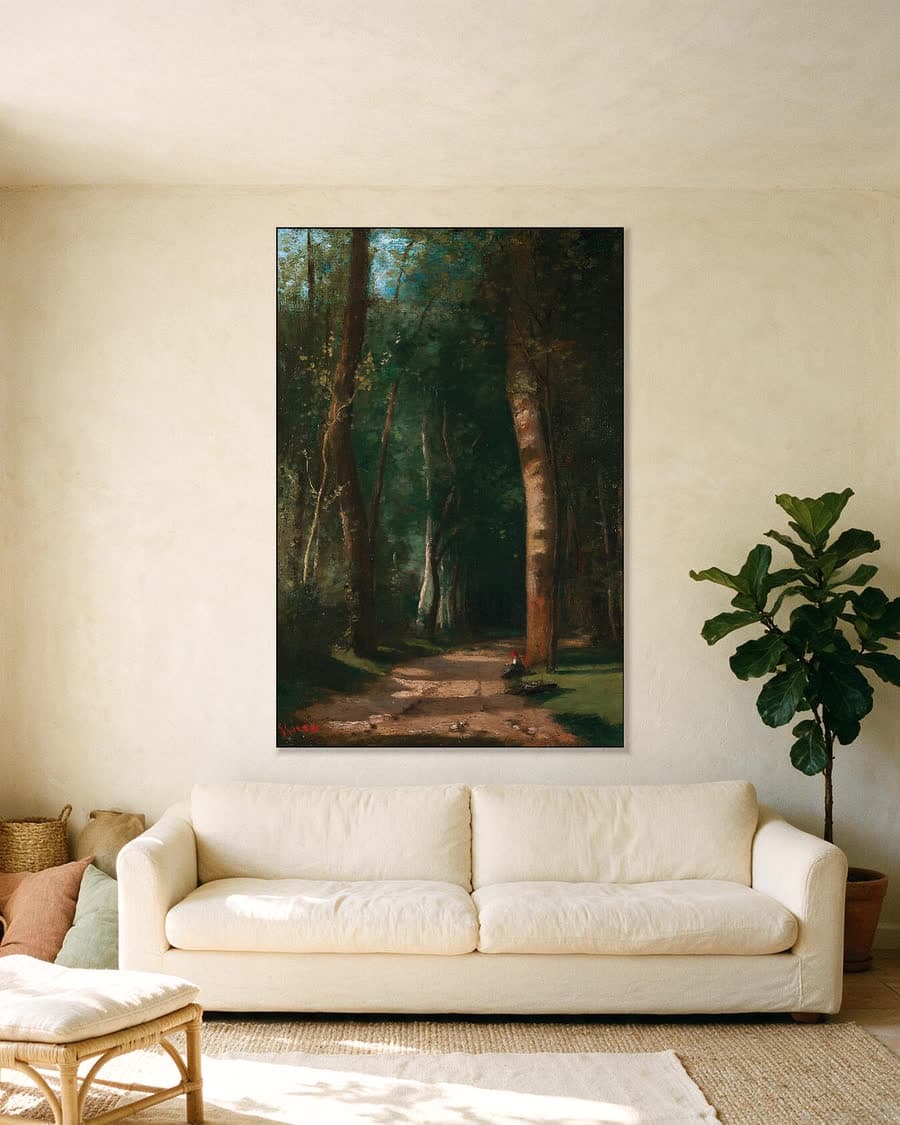 Bospad in een aluminium frame aan dezelfde muur