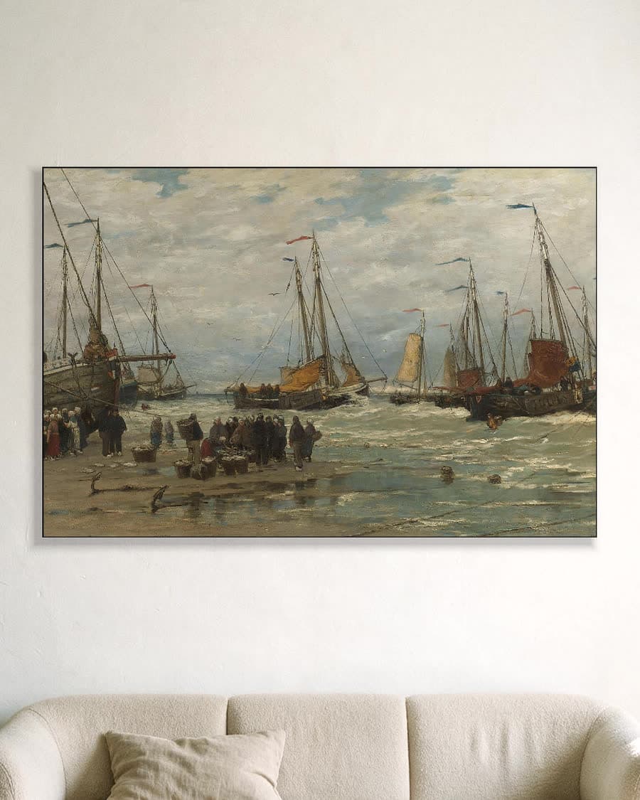 Pinken in de branding in een aluminium frame aan dezelfde muur