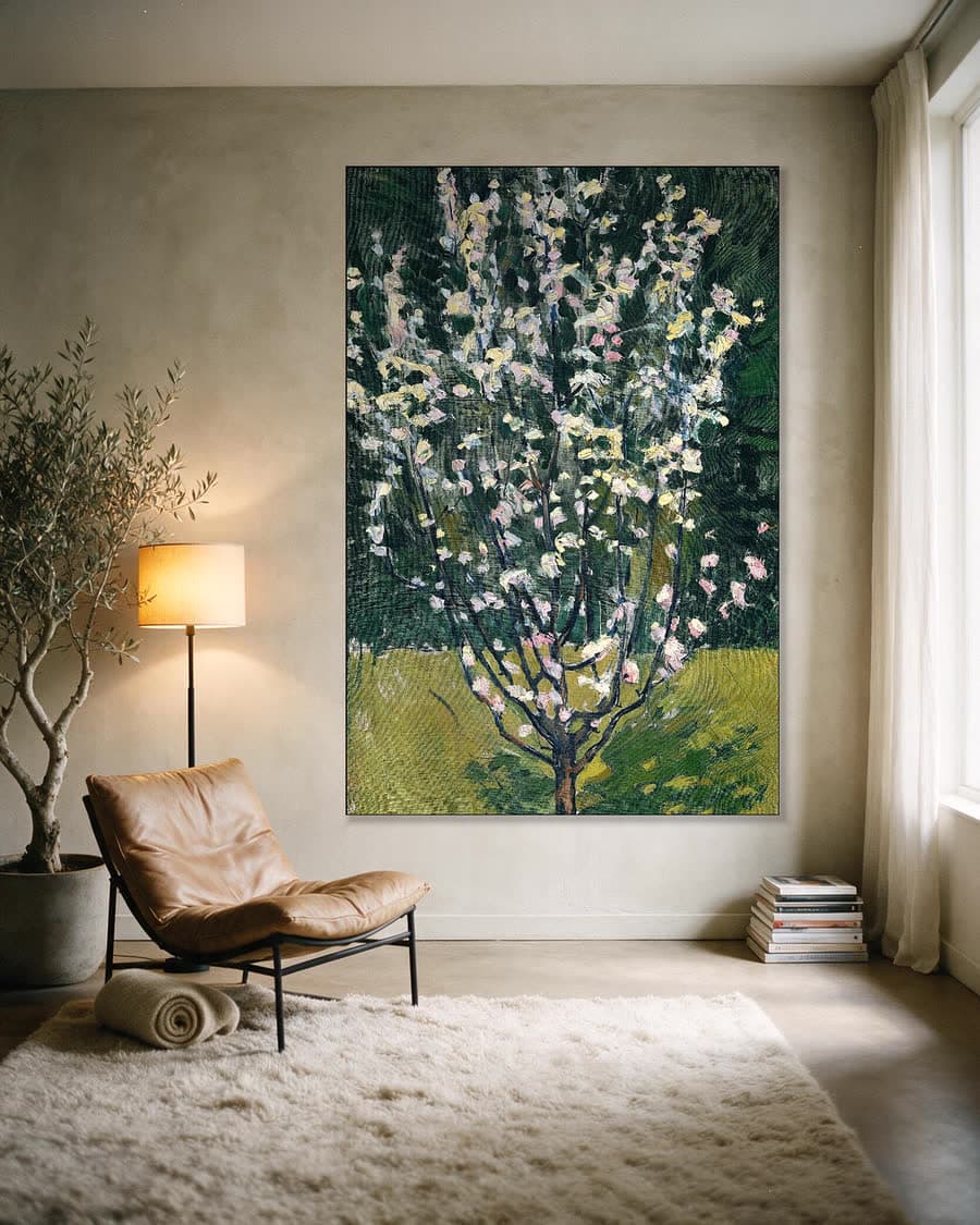 Bloeiend boompje in een aluminium frame aan dezelfde muur